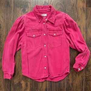 Isabel Marant Etoile Tahilsi Size 38 Pink Gathered Denim Shirt